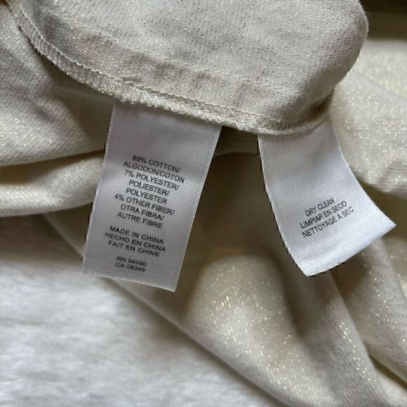 Anne Klein Cream Gold Shimmer Button Down Tunic Dress Shirt Size Large - Picture 6 of 11